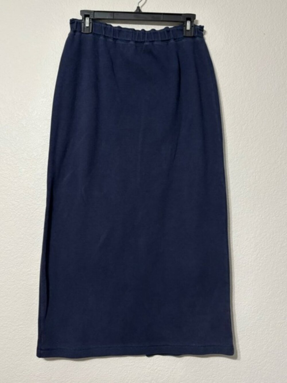 Vintage Casual Corners Navy Blue Women's Fleece Skirt, Elastic Waist, Back Slit.
